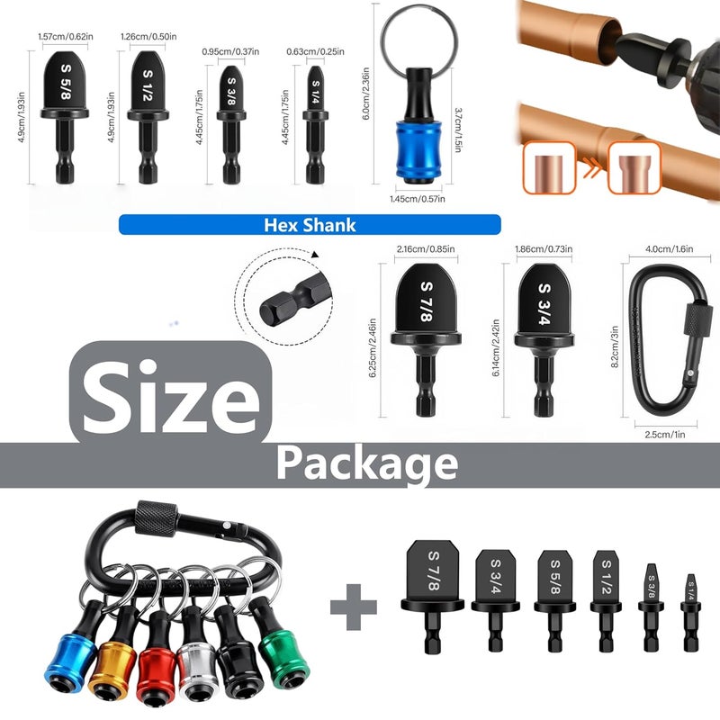 Aoebwpwi 12PCS Swage Tool HVAC Repairing Set with Bit Holders, Air Conditioner Copper Tube Expander Swaging Tool Drill Bit Copper Pipe Swage, 1/4'', 3/8'',1/2'',5/8'',3/4'',7/8'' Bits Set (12PCS) - Image 3